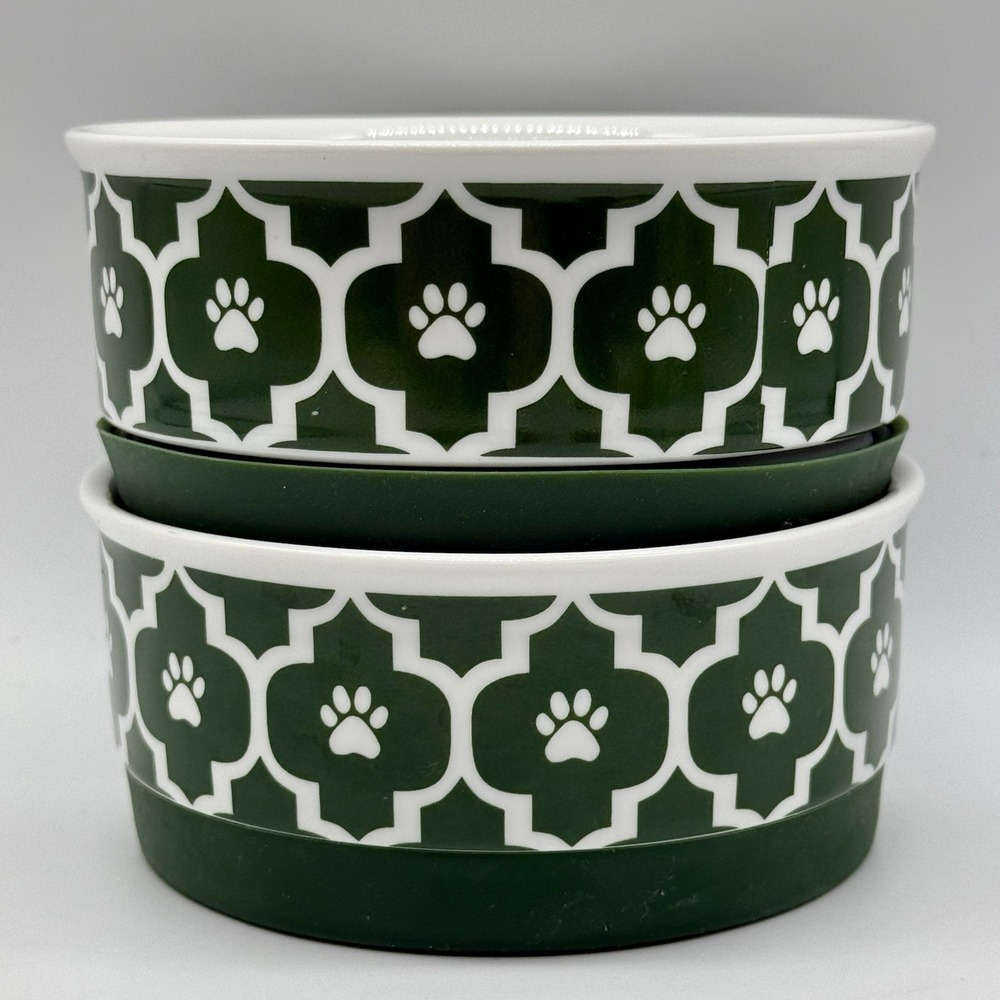 Bone Dry Paw Lattice Print Non-Skid Ceramic Set of 2 Dog Or Cat Bowls 4.25" x 2"